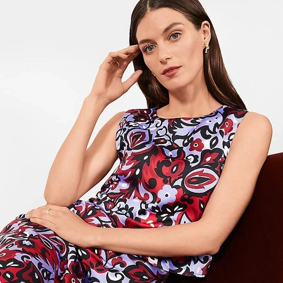 ANN TAYLOR NWT XXL Paisley Tank in Iconic Red • Floral Sleeveless Shell Top - Picture 8 of 11